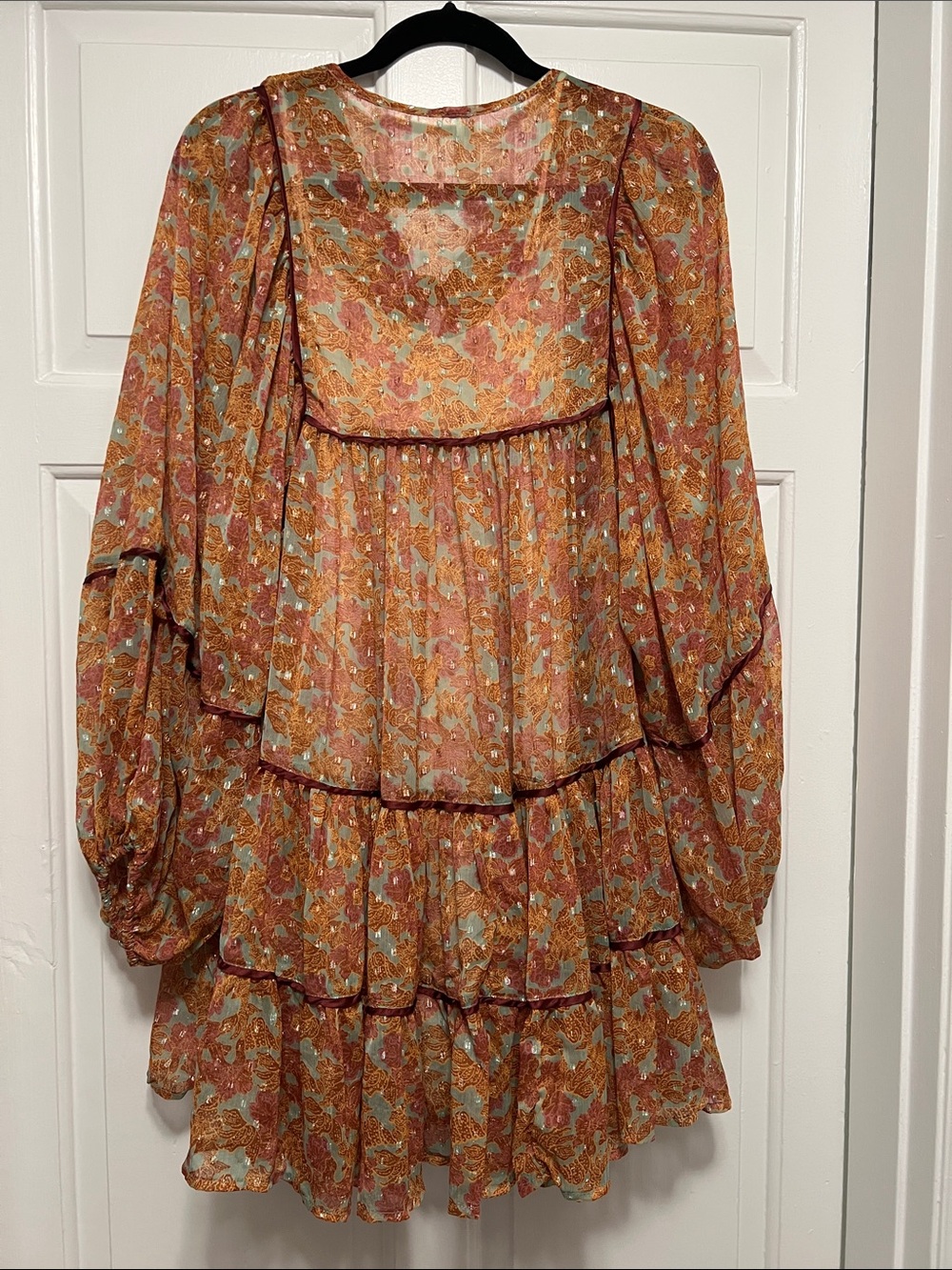 Free People Boho Floral Tiered Peasant Dress in Rust - Picture 7 of 8